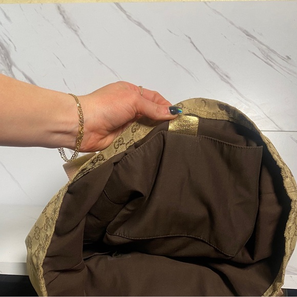 GUCCI GG Canvas Sherry Line Tote Bag Beige, Pink, & Gold - Picture 6 of 9